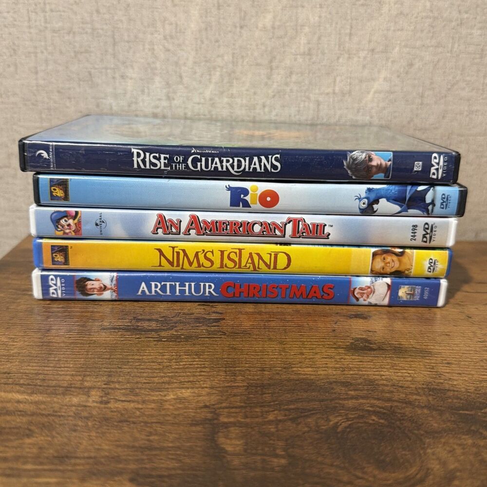 Lot of 5 DVD Movies - Children- Rise Of Guardians, Rio, Nima Island Arthur Xmas